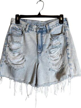 American Eagle Distressed Mom Denim Shorts Women's 2 Light Wash Retro Festival